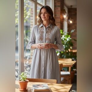 Zara Basic Puff Sleeve Dress Boho Floral Embroidery Printed Casual Button Down